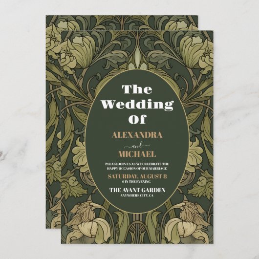 Bloemen Art Nouveau Bruiloft Kaart (Voorkant / Achterkant)