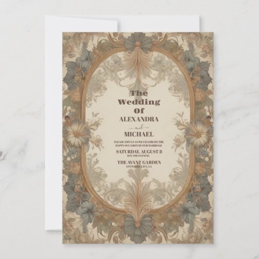 Bloemen  Art Nouveau bruiloft Kaart (Voorkant)