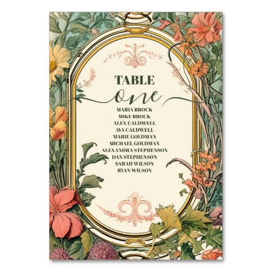 Bloemen Art Nouveau Bruiloft Kaart (Voorkant)