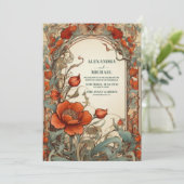  Bloemen Art Nouveau Bruiloft Kaart (Staand voorkant)
