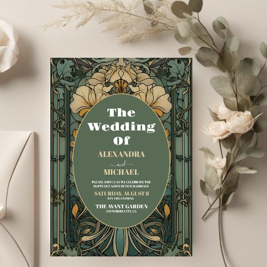 Bloemen Art Nouveau Bruiloft Kaart