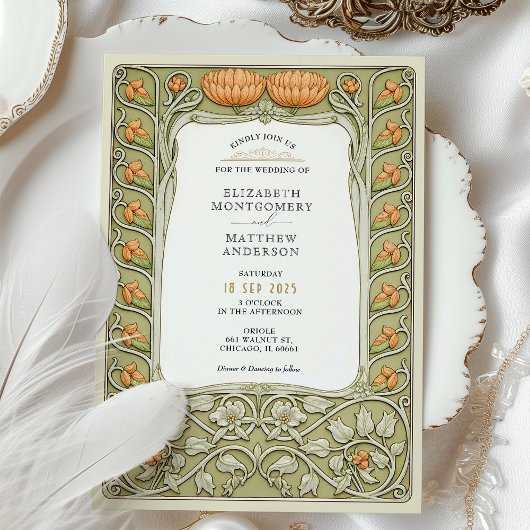  Bloemen Art Nouveau Bruiloft Kaart