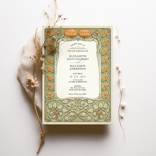  Bloemen Art Nouveau Bruiloft Kaart