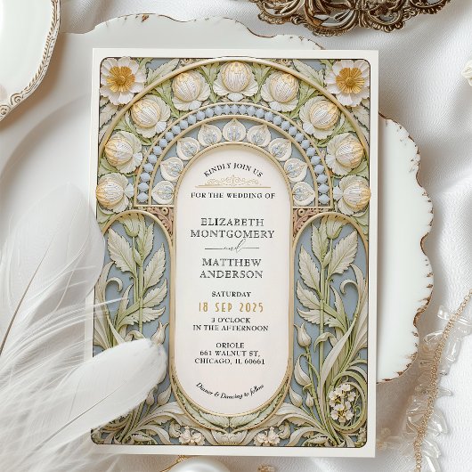 Bloemen Art Nouveau Bruiloft Kaart
