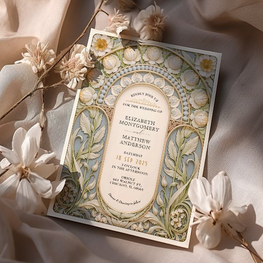 Bloemen Art Nouveau Bruiloft Kaart