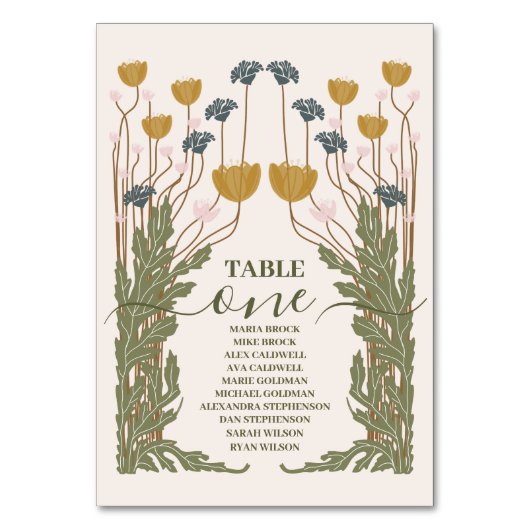 Bloemen Art Nouveau Bruiloft Kaart (Voorkant)