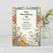  Bloemen Art Nouveau Bruiloft Kaart (Staand voorkant)