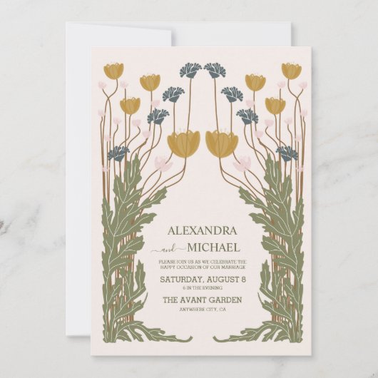 Bloemen Art Nouveau Bruiloft Kaart (Voorkant)