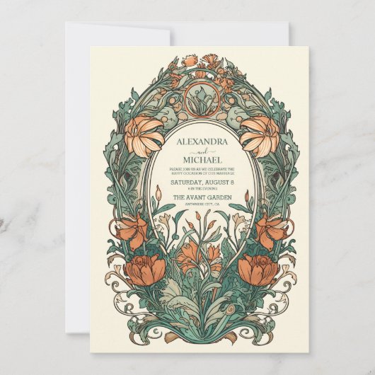 Bloemen  Art Nouveau bruiloft Kaart (Voorkant)