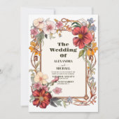 Bloemen Art Nouveau Bruiloft Kaart (Voorkant)