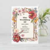 Bloemen Art Nouveau Bruiloft Kaart (Staand voorkant)