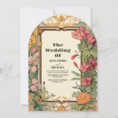 Bloemen Art Nouveau Bruiloft Kaart (Voorkant)