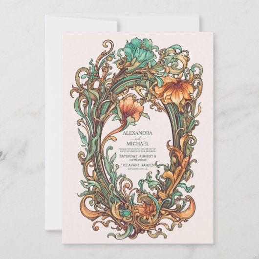 Bloemen  Art Nouveau bruiloft Kaart (Voorkant)