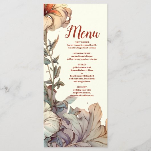  Bloemen Art Nouveau Bruiloft Menu (Achterkant)