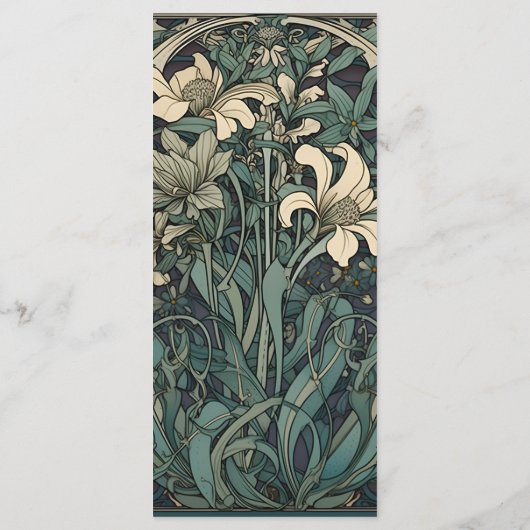 Bloemen Art Nouveau Bruiloft Menu (Achterkant)