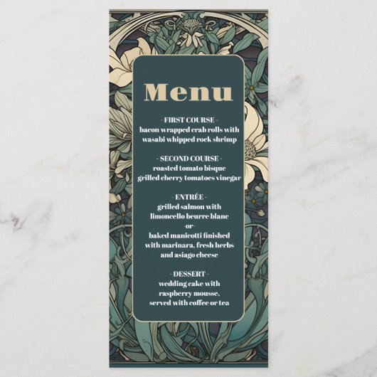  Bloemen Art Nouveau Bruiloft Menu (Voorkant)