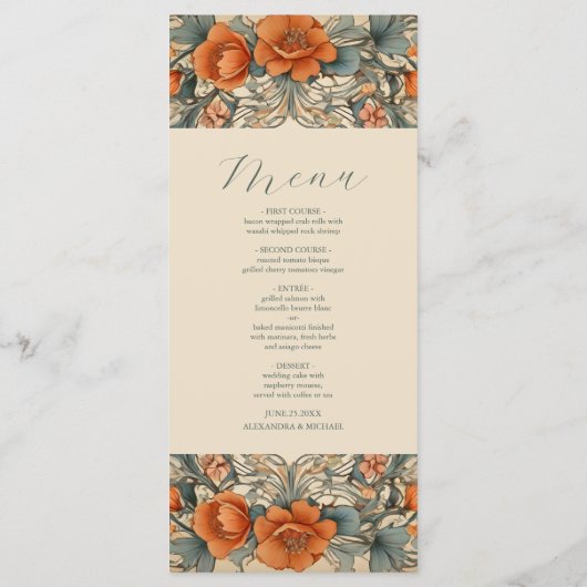  Bloemen Art Nouveau Bruiloft Menu (Achterkant)