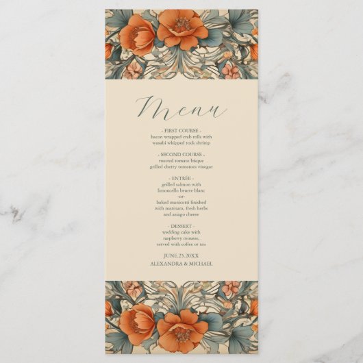  Bloemen Art Nouveau Bruiloft Menu (Voorkant)