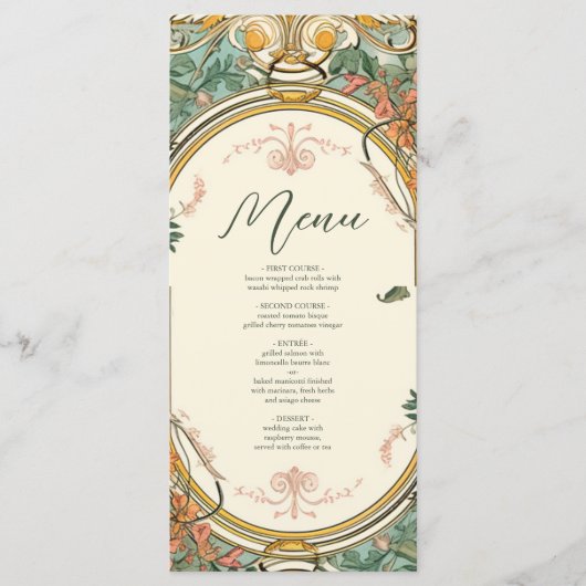 Bloemen Art Nouveau Bruiloft Menu (Voorkant)