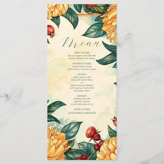 Bloemen Art Nouveau Bruiloft Menu (Achterkant)