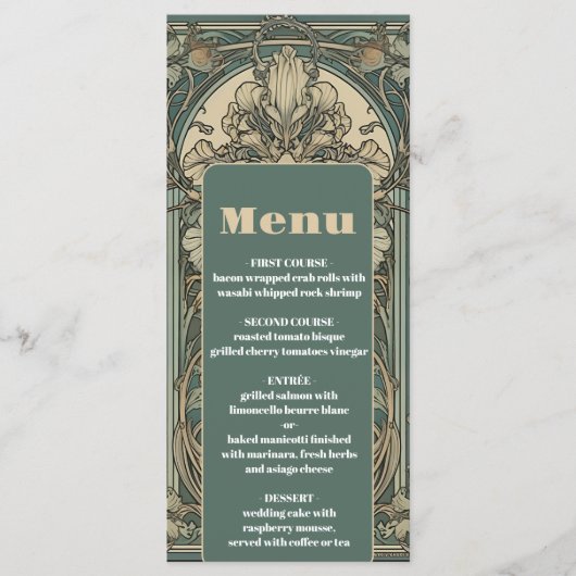  Bloemen Art Nouveau Bruiloft Menu (Voorkant)
