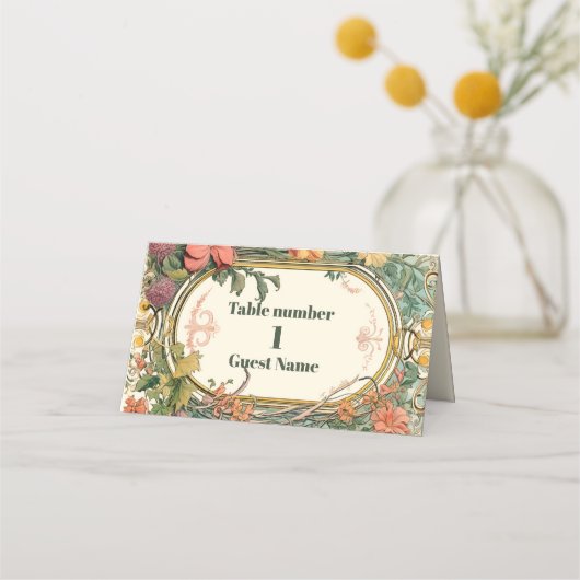  Bloemen Art Nouveau Bruiloft Plaatskaartje (Voorkant)