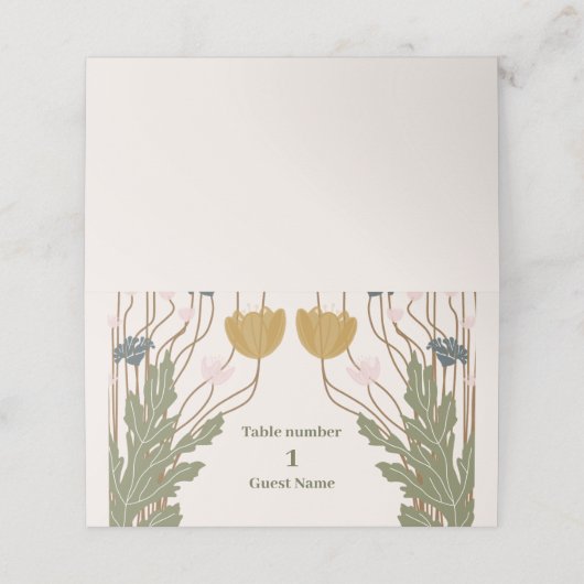  Bloemen Art Nouveau Bruiloft Plaatskaartje (Buitenkant ongevouwen)