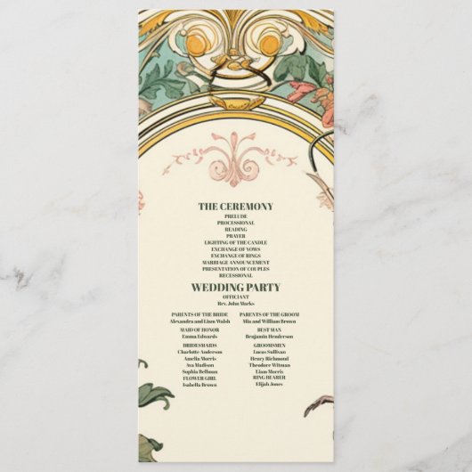 Bloemen Art Nouveau Bruiloft Programmakaart (Voorkant)