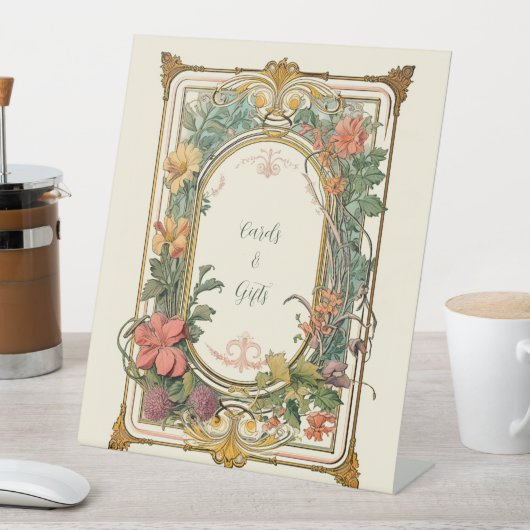Bloemen Art Nouveau Bruiloft Reclamebord Met Voetstuk (Insitu)
