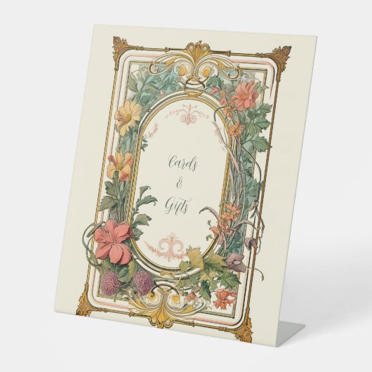  Bloemen Art Nouveau Bruiloft Reclamebord Met Voetstuk (Voorkant)