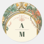 Bloemen Art Nouveau Bruiloft Ronde Sticker (Voorkant)
