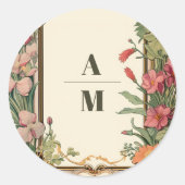 Bloemen Art Nouveau Bruiloft Ronde Sticker (Voorkant)