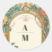  Bloemen Art Nouveau Bruiloft Ronde Sticker (Voorkant)