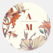 Bloemen Art Nouveau Bruiloft Ronde Sticker (Voorkant)