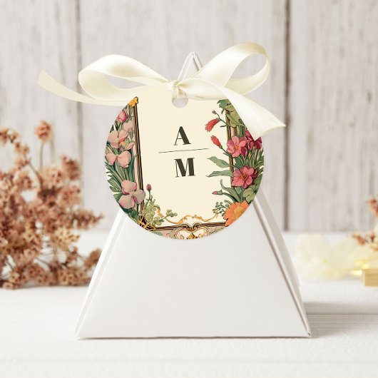 Bloemen Art Nouveau Bruiloft Ronde Sticker