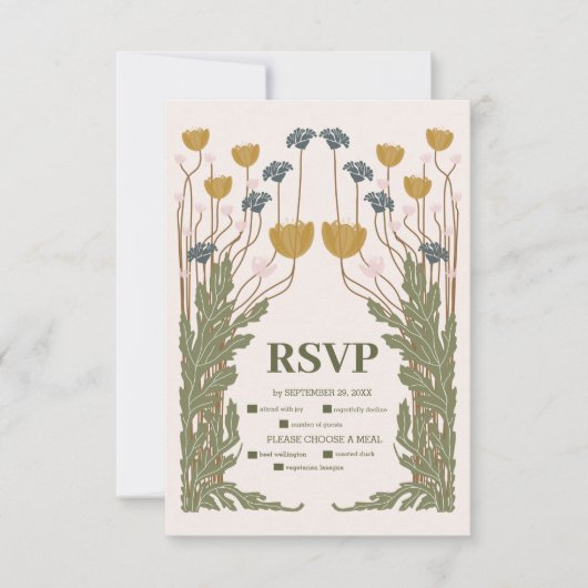  Bloemen Art Nouveau Bruiloft RSVP Kaartje (Voorkant)