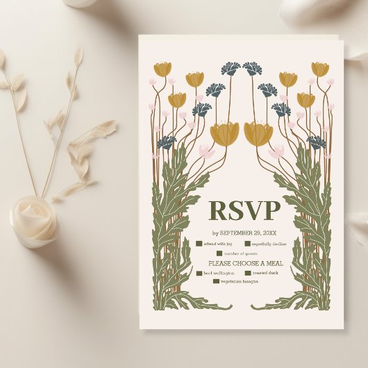  Bloemen Art Nouveau Bruiloft RSVP Kaartje