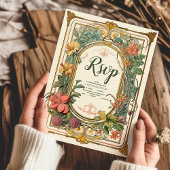  Bloemen Art Nouveau Bruiloft RSVP Kaartje