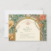  Bloemen Art Nouveau Bruiloft RSVP Kaartje (Voorkant)