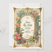  Bloemen Art Nouveau Bruiloft Save The Date (Voorkant)