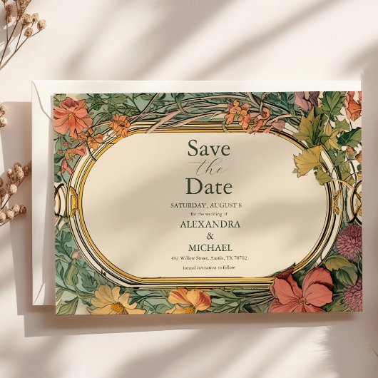  Bloemen Art Nouveau Bruiloft Save The Date