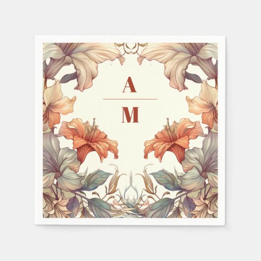 Bloemen Art Nouveau Bruiloft Servet (Voorkant)