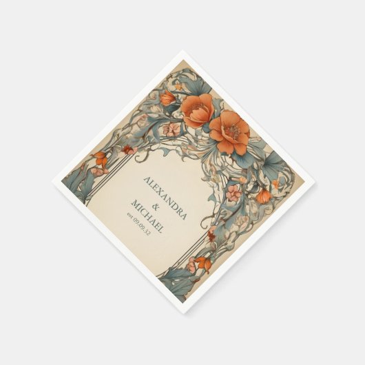  Bloemen Art Nouveau Bruiloft Servet (Hoek)