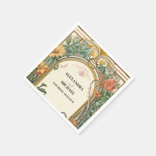 Bloemen Art Nouveau Bruiloft Servet (Hoek)