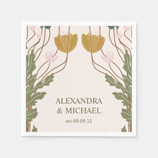  Bloemen Art Nouveau Bruiloft Servet (Voorkant)