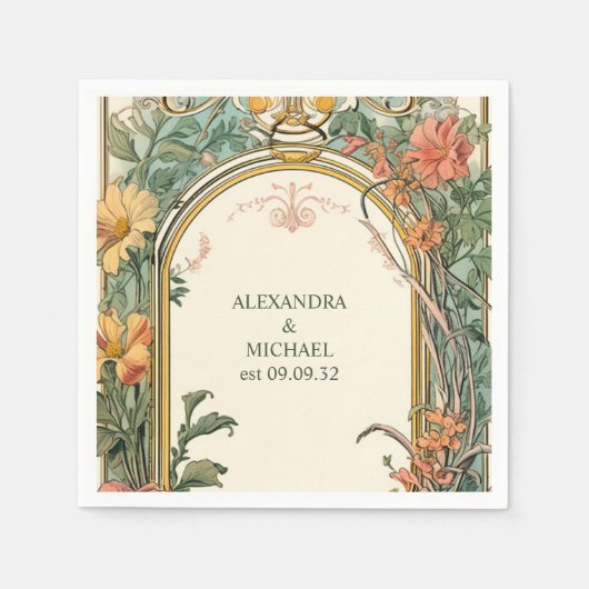 Bloemen Art Nouveau Bruiloft Servet (Voorkant)