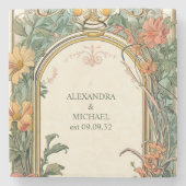 Bloemen Art Nouveau Bruiloft Stenen Onderzetter (Voorkant)