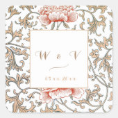  Bloemen Art Nouveau Bruiloft Vierkante Sticker (Voorkant)