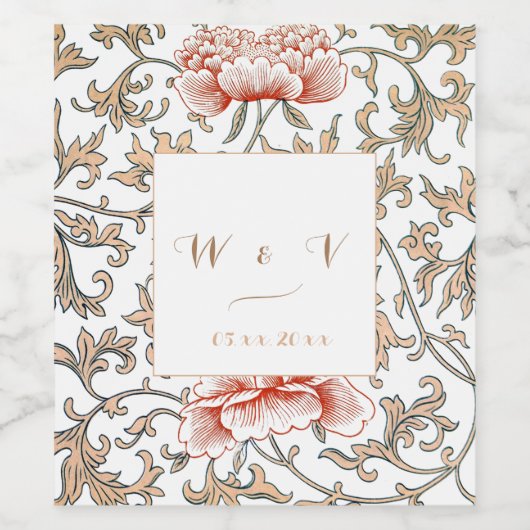 Bloemen Art Nouveau Bruiloft Wijn Etiket (Enkel label)