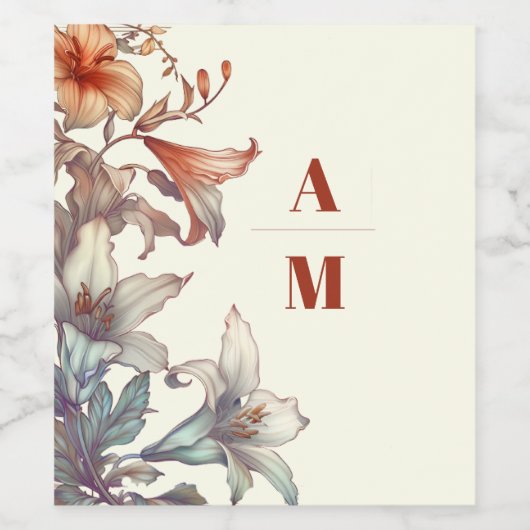  Bloemen Art Nouveau Bruiloft Wijn Etiket (Enkel label)